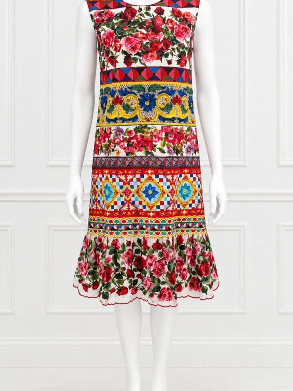 Dolce & Gabbana Carretto Rose Print Guipure Lace Shift Dress - Excellent IT 46 - Picture 8 of 8